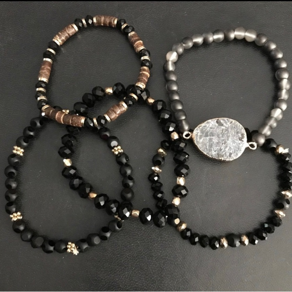 Black Stone Charm Stack Stretchy Bracelets. - image 2
